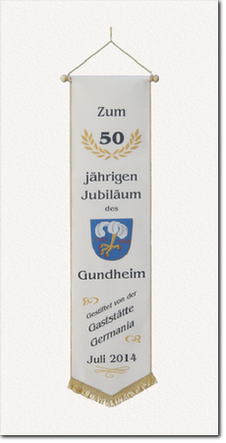 Digital gedruckte Fahnenschleife, Fahnenband Digitaldruck,  Zum 50 jährigen Jubiläum des HVG 1964 Gundheim gestiftet von der Gaststätte Germania Juli 2014
