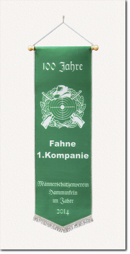 Digital gedruckte Fahnenschleife, Fahnenband Digitaldruck, 100 Jahre 1. Kompanie Männerschützenverein Hamminkeln im Jahr 2014