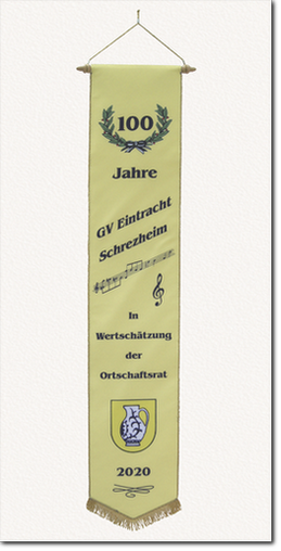 Digital gedruckte Fahnenschleife, Fahnenband Digitaldruck, 100 Jahre GV Eintracht Schrezheim, In Wertschätzung der Ortschaftsrat 2020