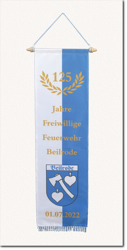 Fahnenschleife im Digitaldruck Gedruckte Fahnenschleife, Fahnenband: 125 Jahre Freiwillige Feuerwehr Beilrode 2022 