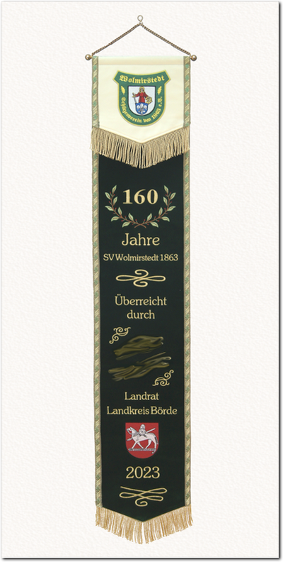 Fahnenschleife, 160 Jahre SV Wolmirstedt überreicht Landrat Landkreis Börde 2023