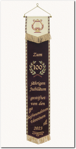 Fahnenschleife, Fahnenband, Zum 100 jährigen Jubiläum gestiftet von den befreundeten Vereinen 2023
