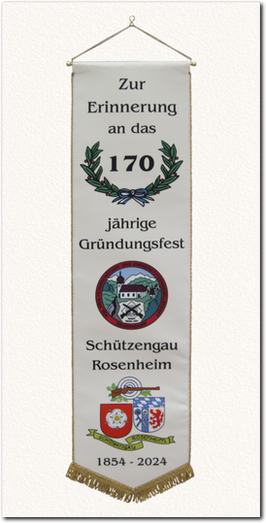 Gedruckte Fahnenschleife, Fahnenband, Zur Erinnerung an das 170 jährige Gründungsfest Schützengau Rosenheim 1854-2024