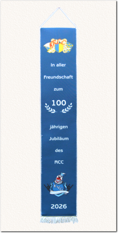 Fahnenschleife, Fahnenband im Digitaldruck, 2026 Roßdorf KVG In aller Freundschaft zum 100 jährigen Jubiläum des RCC